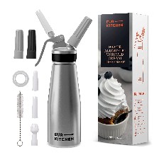 FineDine Professional Whipped-Cream Dispenser - Highly Durable  Aluminum Cream Whipper, 3 Various Stainless Culinary Decorating Nozzles and  1 Brush - Canister with Recipe Guide - Homemade Cream Maker: Home & Kitchen