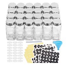 NETANY 25 Pcs Spice Jars with Labels and Shaker Lids - Minimalist Stickers,  Collapsible Funnel, 4oz Seasoning Containers Bottles for Spice Rack