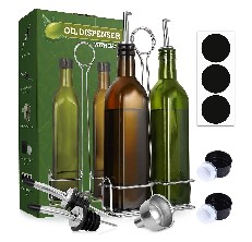 GlassOlive Oil Bottle Set with Spare Pour Spout Vinegar Container 2pcs -  Silver - Bed Bath & Beyond - 30593903
