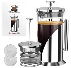 MIRA 34 oz Stainless Steel French Press Coffee Maker with 3 Extra Filters, Double Walled Insulated Coffee & Tea Brewer Pot & Maker, Keeps Brewed  Coffee or Tea Hot