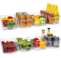 Set Of 8 Refrigerator Organizer Bins - 4 Large and 4 Medium Stackable  Plastic Clear Food Storage Bin with Handles for Pantry, Freezer, Fridge