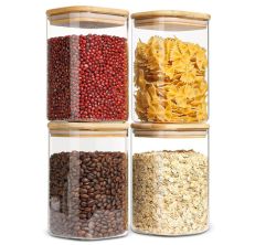 Square Glass Jars With Lids Wholesale 6 Sets For Flour, Sugar, Coffee,  Candy, Snack Bamboo Jars Glass - Customized Glass Food Containers & Mug &  Bowls Manufacturer .