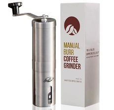 Tirrinia Manual Coffee Grinder Set, Adjustable Ceramic Core, Premium  Stainless Steel, Portable Best Burr Mill with Free Handheld Milk Foam Maker  Wand by Vina, Scoop & Pouch Bag included