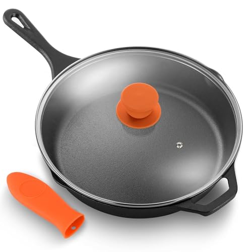 NutriChef Cast Iron Skillets with Lid