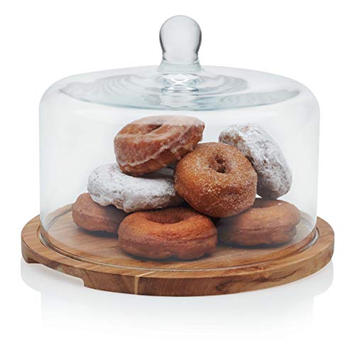 libbey acaciawood cake stand with dome