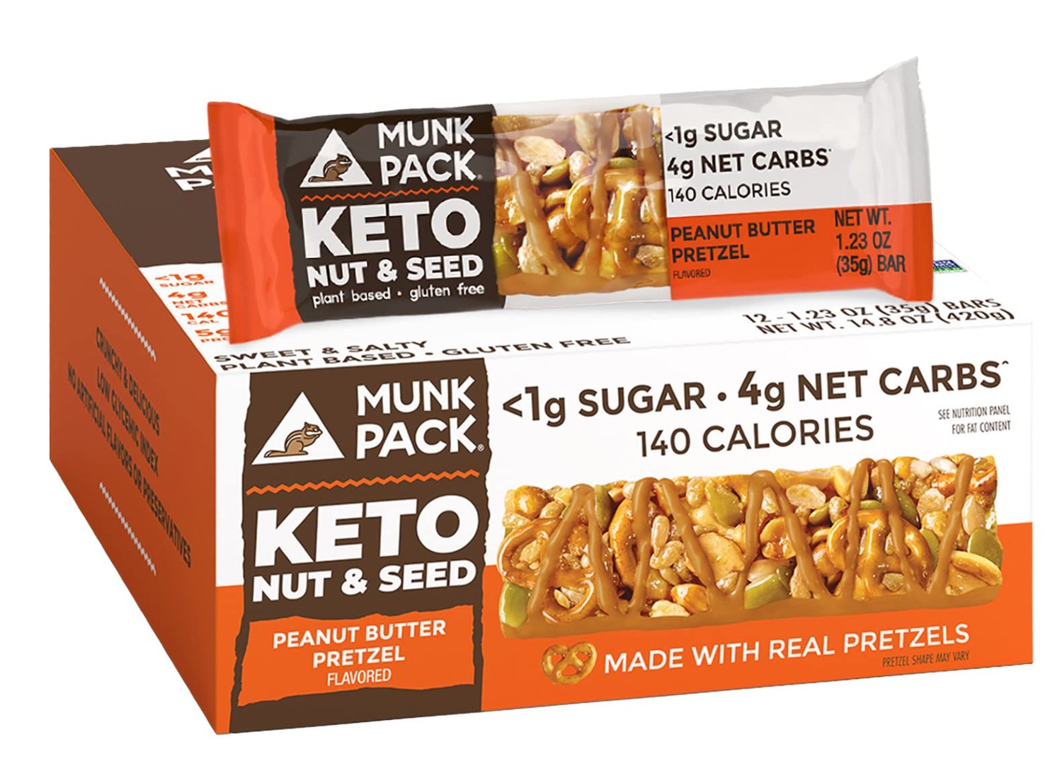 The Munk Pack Peanut Butter Pretzel Bar sold on Amazon